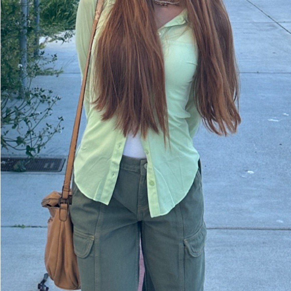 Aritzia Wilfred Sheer Button Up Top in Green